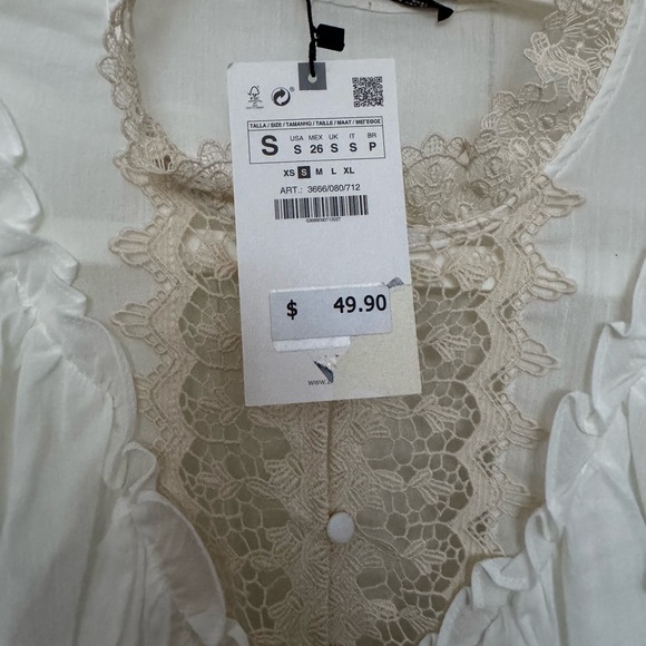 Zara Cream Lace Detail Blouse - Picture 2 of 4
